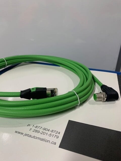 M12 male 90° D-cod. / RJ45 0° shielded